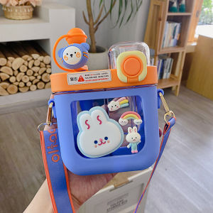 Portable Square Straw Cup Tritan Plastic Water Bottle Female Student Children Anti-Fall Network Red Rabbit Water Bottle