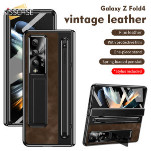 KISSCASE With Official Stylus Pen Folding Phone Case For Samsung Galaxy Z Fold 6 5 4 5G With Front Screen Film Protector Invisable Stand PU Leather Shockproof Back Cover For Galaxy Z Fold 6 5 4
