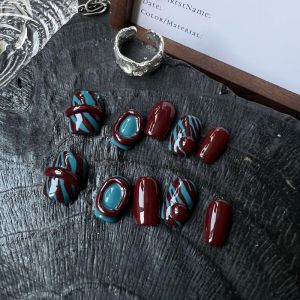 เล็บแต่งตัวด้วยมือ HESASA Pure INS Style Hand-Painted Nail Art สีแดง on Call ให้ความสว่างใส ทำด้วยมือ แผ่นเล็บสวมใส่