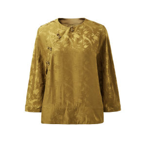 เสื้อยืดผู้หญิงแขนสั้นคอตั้งสไตล์จีนใหม่ ผ้าไหมมัลเบอร์รี่ ทรงหลวม ปกติ ฤดูร้อน 2024 จีน