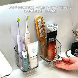 Wall-Mounted Drill-Free Bathroom Organizer For Toothbrush Toothpaste