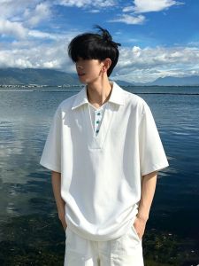 OUMULONG | Polo Shirt Faux Two-Piece V-Neck Cleanfit