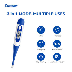 Berrcom Digital Thermometer for Adults Oral and Underarm Thermometer for Baby and Kids Medical Thermometer with Fever Alarm C/F Switchable Rectal Thermometer with Soft Tips