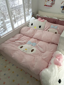 Goodnight Cat Cute Little Beauty Milk Velvet Four-Piece Set Clown Fish Pure Cotton Dormitory Three-Piece Set Bedding Sheets