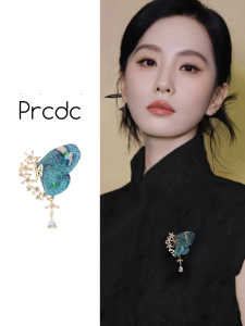 Elegant Green Butterfly Brooch Pin High-End Luxury Womens Fashion Accessory Fresh Outburst Korean Style Alloy Plated Silver Gold