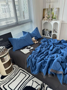 Ultra Soft Washed Cotton Klein Blue Summer Quilt Set Blogger Style Air Conditioner Quilt Thin Quilt Four Piece Set Summer Cool Quilt