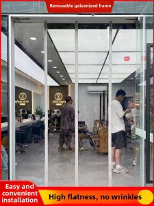 Transparent Magnetic Sliding Door Curtain Air Conditioner Soft Door Curtain No Drilling Commercial Soft Door Curtain Installation