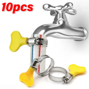 10Pcs Adjustable Hose Clamps Yellow Plastic Handle Water Pipe Fasteners Stainless Steel Universal Hose Adapter Faucet Connector