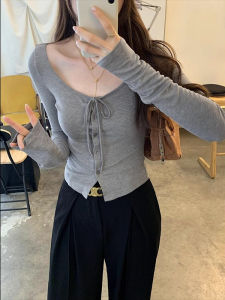 Áo Thun Dài Tay Thắt Nút Phong Cách Hàn Quốc Pure Desire Dành Cho Nữ Áo Lót Dáng Ôm Thời Trang Thu Xuân Áo Cardigan Hở Bên Trong