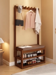 Najis menukar kasut buluh Soft Cushion Shoe Changing Stool Shoe Rack Can Sit-TypeFloor-To-Ceiling Rack Simple Solid Wood Stool Shoe  Rack With Cushion Storage Combination 竹制换鞋凳