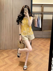 HUANJI | Slim Design Aesthetic Mature V-neck Bow Sleeveless Shirt for Women Summer
