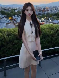 Korean Style Gentle Vest Dress Short Summer Skirt Miu Series First Love Rich Girl Clothing Soft Lace Shoulder Bared Waist Cinched