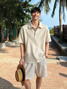 ZHUOCAN | Lightweight Linen Style Short Sleeve Polo Shirt Men Breathable Cool