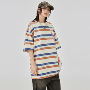 Eptison Retro Striped Pure Cotton Short Sleeve T-Shirt Loose Casual High Street Style for Men Breathable Summer Fashion Top