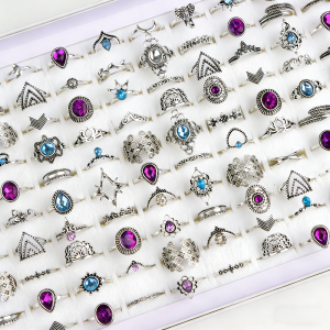 11/20/30/50Pieces Vintage Bohemian Blue Purple Rings Set For Women Mix Style Retro Fashion Stacked Geometry Jewelry Party Gifts