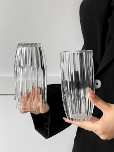 Korean Style Ins Arcuate Groove Glass Water Cup Office Home High Aesthetic Value Drinking Cup Simple Nordic Style round Shape