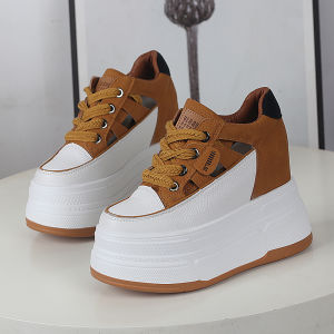 Spring 2025 Thick Bottom Platform Casual Shoes Ultra High Heel 12CM Small Size Hollow out Breathable White Shoes Women