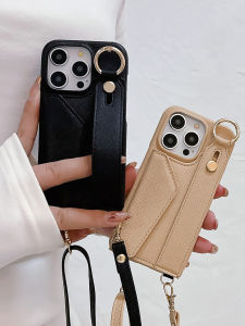 Korean Japanese Style Phone Case with Wrist Strap Coin Purse  14 pro Max Compatible Crossbody Lanyard for 16 plus