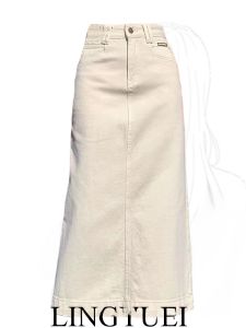 Váy Mini Denim Chữ a Cạp Cao Cho Nữ Mùa Xuân Thu Cỡ Lớn Váy Midi Thường Ngày Có Tay Lửng Phong Cách Retro Váy Chữ a