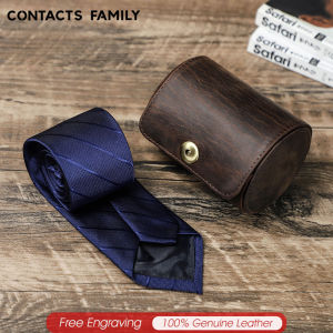 Contacs FAMILY หรูหราแฮนด์เมดหนังแท้1/2ช่องกล่องเก็บของเดินทางตัวจัดระเบียบเนคไท Tie Case ผู้ถือสำหรับผู้ชายกระเป๋าเดินทาง