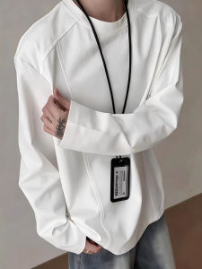 Áo Thun Dài Tay Màu Trắng Thêu Đệm Cổ Tròn Thường Ngày Mùa Thu Cho Nam Chất Liệu Polyester Thoải Mái Thoáng Khí