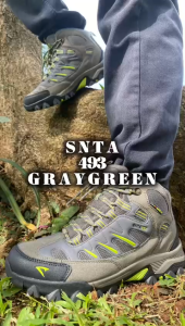Sepatu Gunung Pria Hiking SNTA 493 Grey Green Pendaki Outdoor Adventure Camping