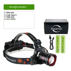 5000000LM Đèn Pha LED Siêu Sáng Có Thể Sạc Lại Đèn Pha Laser Ánh Sáng Trắng Tầm Xa 18650 Pin Đèn Lồng Cắm Trại Có Zoom