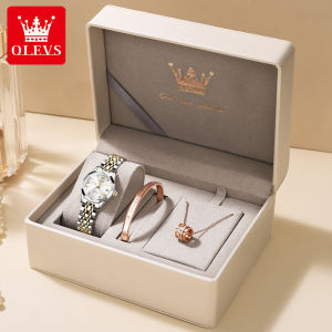 Original Watch Set ! OLEVS Watch For Women Buy 1 Take 3 Send Exquisite Gift Box Necklace Bracelet 2022 Fashion Water proof Luminous Calendar Sapphire Glass Dial Stainless Steel Elegant Ladies Watch Bule/Gold/Sliver