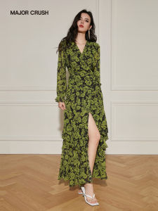 Elegant Green Floral Print Dress