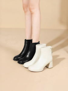 Josiny | French Style Coarse Heeled Boots Round Toe For Petite Slimming