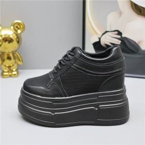 รองเท้าผ้าใบแพลตฟอร์มส้นสูง 14 ซม. ผู้หญิง ของแท้ หนัง ลำลอง รองเท้าลิ่มด้านล่างหนา ทันสมัย รองเท้าแบนหัวกลม