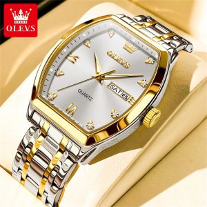 OLEVS | OLEVS 5528 Quartz Mens Watch Luxury Brand Diamond Business Stainless Steel Waterproof Tonneau dial Gold Watch Reloio Masculino