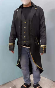 Medieval Style Mens Retro Mid-Length Punk Coat with Gold Trim Trench for Halloween Cosplay in Red Black Blue Trench Jacket