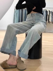 High Waist Loose Wide Leg Jeans Women plus Size Summer Thin Texture Slimming Straight Cut Pants Fashionable Casual Denim