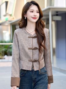 New Chinese Style Short Jacket Womens Suit European Fashion Spring Autumn Small Size Button up Top Commute Friendly Polyester Fiber