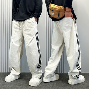 JIANSHENG | Casual Pants with Striped Design and Wide Leg