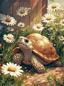 Cute Tortoise Turtle Daisy Floral Artwork Jigsaw Puzzle 500/1000/1200/2000PCS Stress Relief Puzzle Wall Art Decor Gift