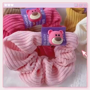 Lotso Fluffy Scrunchies Hair Band Hair Tie 🎀 草莓熊大肠圈发圈 Getah Rambut Warna Susu Gaya Korea Korean Style Woman Fashion
