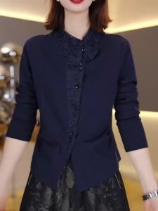 QINGNAER | Oversized Vintage Floral Print Womens Knitted Cardigan