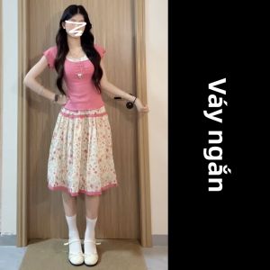 QINWEIYU | Đầm In Hoa Màu Đào Dopamine