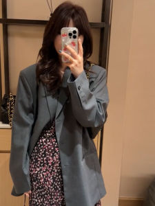 YUFUQING | Fashionable Grey Suit Top Spring 2025 Design Sensation Commute Simple Turn-down Collar Draping Womens Clothing Polyester Fiber