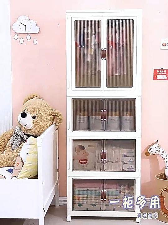 Foldable Wardrobe Cabinet for Baby Clothes Cabinet with Wheels No