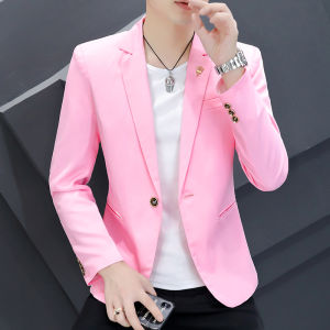 Mens Korean Slim Fit Pink Suit 2025 Fashion Casual Coat Handsome Personality Spring Autumn Trendy Streetwear