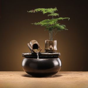 Creative Ceramic Desktop Waterfall Decorative Piece Office Living Room Mini Fountain Indoor Decoration Wealth Attracting Ornament