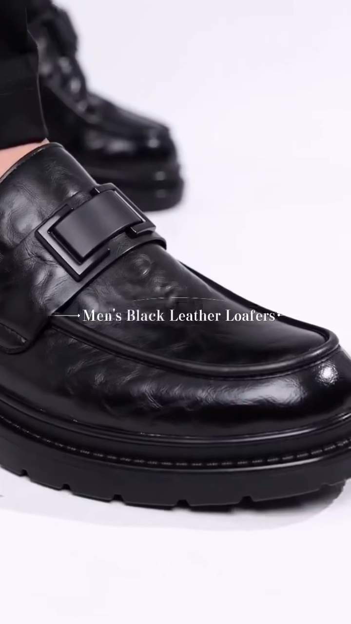 Men Black Leather Loafers Business Casual Shoes Slip On Thick Sole Brown Formal Office Footwear