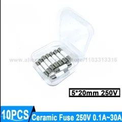 10pcs Glass Fuse 6x30mm F20A 20A 250V Fast Blow