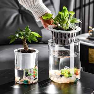 Simplified round Cylinder Plastic Flower Vase Hydroponic Plant White Palm Green Ivy Aquarium Container Home Decoration Tabletop