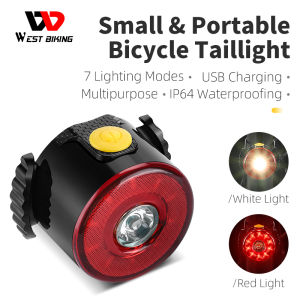 WEST BIKING Bike Tail Light Rechargeable Waterproof MTB Rear Light Ultralight Road Bicycle Warning Light Red & White LED Lights