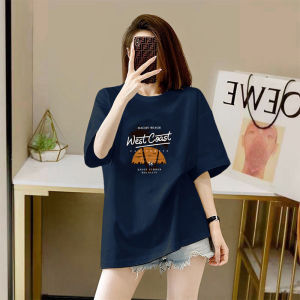 ผู้หญิง ผ้าฝ้าย เสื้อยืดแขนสั้น ทันสมัย หลวม Fit ฤดูร้อน เสื้อท่อนบน พรางหุ่น Effect มีสไตล์ Print Crewneck Mid Length