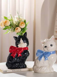Cute Cat Ceramic Vase Artistic Flower Holder Soft Decor Luxury Feel Small Vase Tabletop Flower Pot Business Gift
